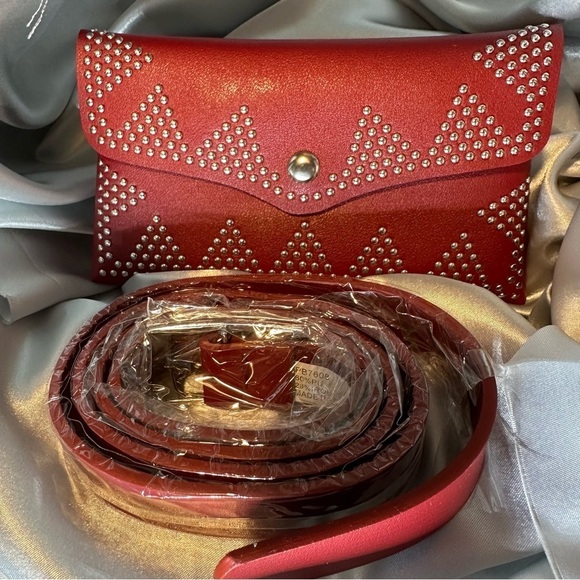 Burgundy Rhinestone Studded Belt Bag Fanny Pack - Picture 8 of 10